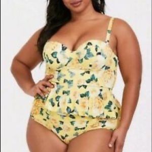 Torrid Yellow Floral Peplum two piece swimwear.